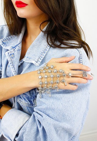 SILVER ETHNIC BOHO HAND BRACELET