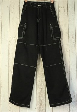 Vintage Y2K Black Baggy Cargo Rave Skater Pants Trousers