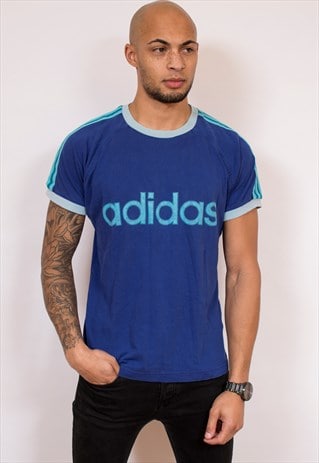 1980'S ADIDAS BLUE RINGER T SHIRT L