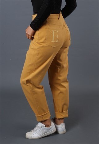 HIGH WAISTED JEANS TAPERED LEG UK 12 - 14 VINTAGE (L62V)