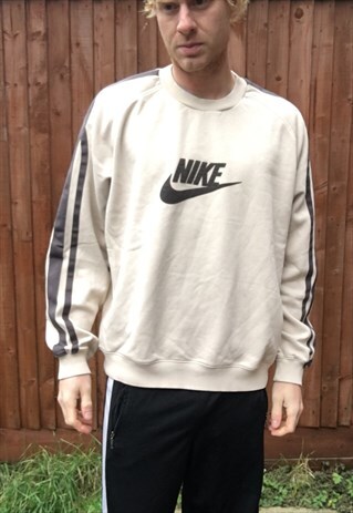 VINTAGE OVERSIZED NIKE SPELLOUT SWEATSHIRT JUMPER BEIGE L