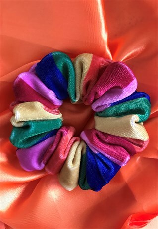 HANDMADE RAINBOW VELVET SCRUNCHIE - LGBT YOUTH SCOTLAND