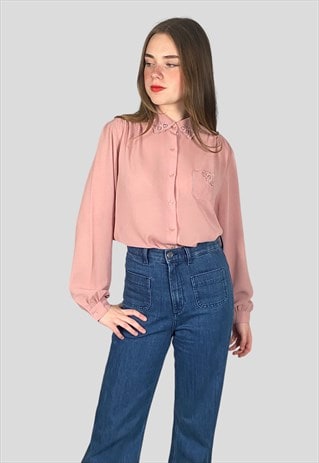 70'S VINTAGE LONG SLEEVE PINK LADIES BLOUSE