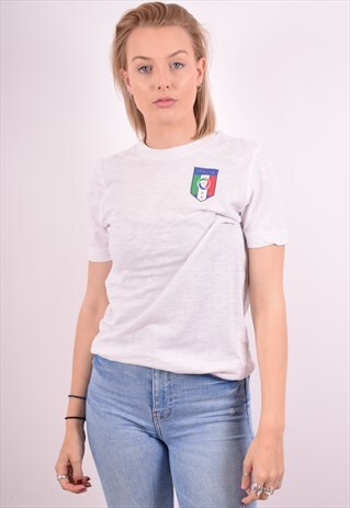PUMA WOMENS VINTAGE ITALIA T-SHIRT TOP SMALL WHITE 90S