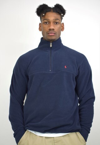 VINTAGE 90S POLO RALPH LAUREN NAVY 3/4 ZIP JUMPER