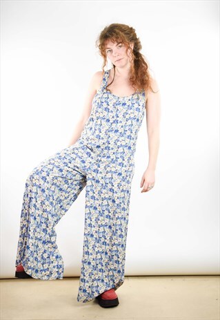 90S VINTAGE GUESS FLORAL PRINT WIDE LEG JUMPSUIT