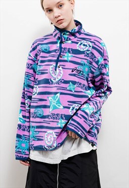 Vintage Abstract Multicolor Half Button Fleece Jumper S/MM