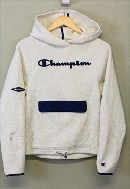 Vintage Champion Fleece Hoodie White With Spell Out Logo