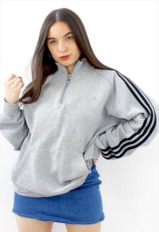 90'S RETRO GREY & BLACK 1/4 ZIP SWEATSHIRT