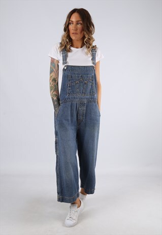 DENIM DUNGAREES 3/4 LENGTH VINTAGE WIDE LEG UK 16 (94N)