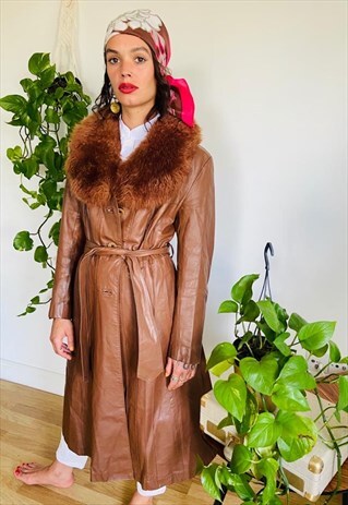 VINTAGE 1970S LEATHER TRENCH COAT
