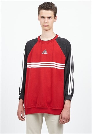 VINTAGE RED GREY ADIDAS CREW NECK PULLOVER SWEATSHIRT