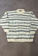 VINTAGE KNITTED JUMPER ABSTRACT PATTERNED GRANDAD SWEATER