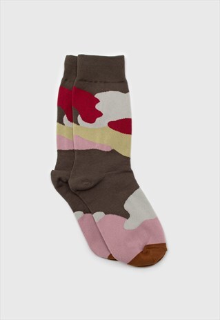 KHAKI AND RED CAMO PRINT SOCK