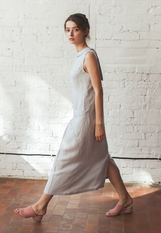 JUPITER LINEN DUSTY BLUE DRESS