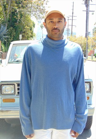 90S MINIMALIST SPORTSWEAR BLUE KNIT TURTLE NECK XXL