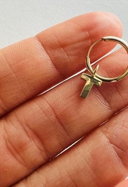 9ct yel gold initial earring charm hoop earring for men