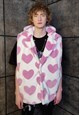 HEART FLEECE GILET HANDMADE SLEEVELESS HOOD JACKET PINK