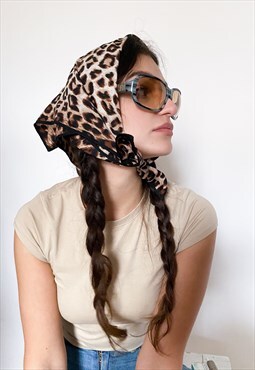 Vintage 90s leopard print square scarf in brown / beige