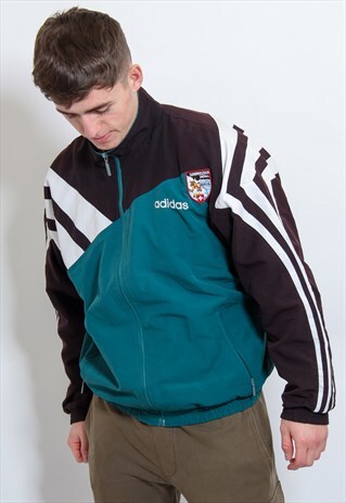 VINTAGE ADIDAS LOGO JACKET IN GREEN AND BLACK XL
