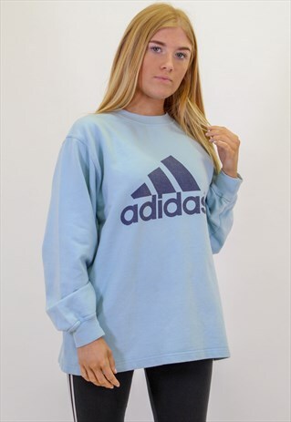 VINTAGE ADIDAS SPELL OUT LOGO IN MEDIUM BLUE