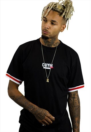 SHAPES BLACK OVERSIZED T-SHIRT / RED AND WHITE SLEEVE CUFFS