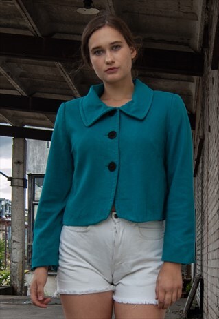 VINTAGE RETRO TURQUOISE CROP JACKET