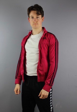 VINTAGE ADIDAS ZIP JACKET IN PINK WITH PRINTED LOGO. SIZE SM