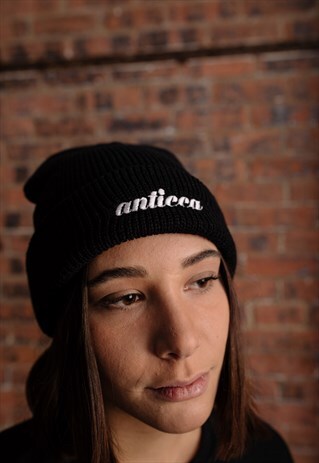 HEAVY UNISEX BLACK BEANIE HAT EMBROIDERED
