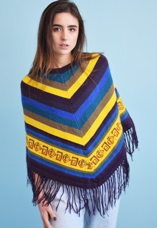 VINTAGE 90'S RETRO FAIR ISLE KNIT CAPE PONCHO
