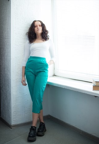 VINTAGE 80'S HIGH WAISTED MINIMALIST GREEN TROUSERS