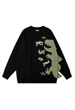 Skater sweater dragon patch jumper knitted preppy jumper 