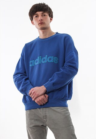 VINTAGE ADIDAS ORIGINALS CREW NECK 90S BLUE BIG LOGO