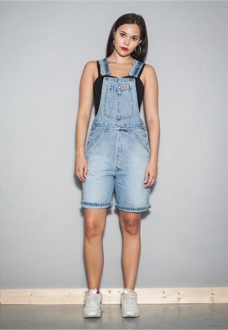 VINTAGE 90'S LIGHT BLUE DENIM SHORT DUNGAREES