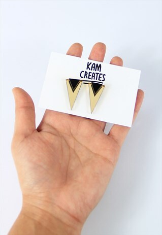ACRYLIC TRIANGLE SHARD STUDS IN BLACK AND GOLD MIRROR