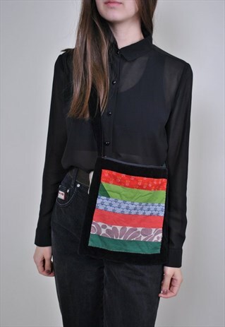 VINTAGE VELVET NATURE PRINT BAG, 90S CROSSBODY ECOBAG