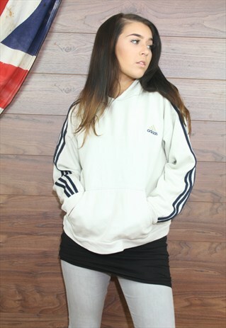 VINTAGE ADIDAS 90'S WHITE HOODIE LARGE (32)