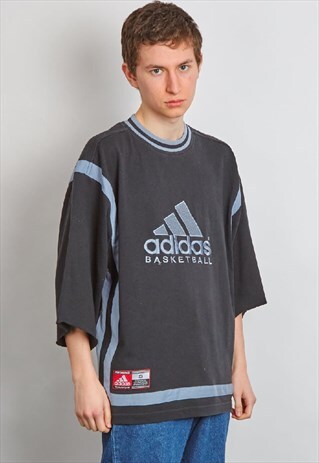 VINTAGE 90'S ADIDAS LOGO CROP SLEEVE BLACK SWEATER