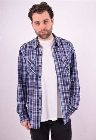 MENS VINTAGE SHIRT MEDIUM BLUE CHECK 90'S