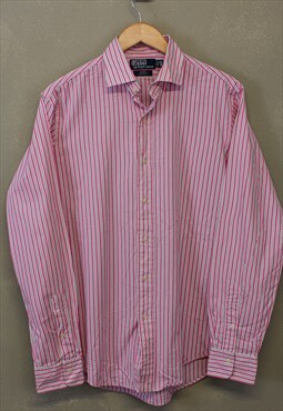 Vintage Ralph Lauren Shirt Pink Striped With Logo