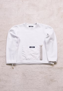 Women's Vintage Reebok White Crop Fleece Sweater 