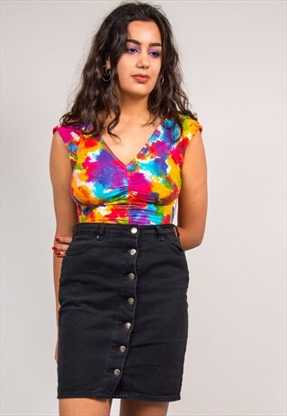 90'S VINTAGE BRIGHT MULTICOLOUR RUCHED BACKLESS BODYSUIT
