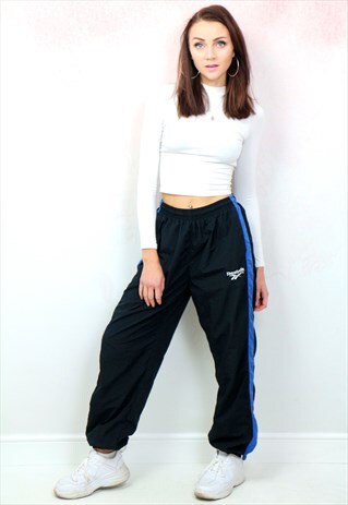 1990S VINTAGE BLUE BRANDED SHELL TRACK JOGGER BOTTOMS