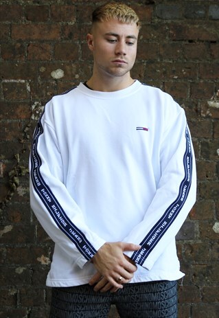 WHITE TOMMY HILFIGER TAPE LOGO SWEATSHIRT