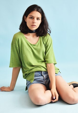 90'S RETRO MOSS GREEN KNIT MOMS TOP