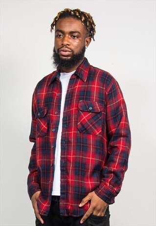 90'S VINTAGE RED FLANNEL CHECK TARTAN SHIRT
