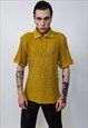 SHOULDER PADDED POLO SHIRT SHORT SLEEVE TEXTURED TOP YELLOW