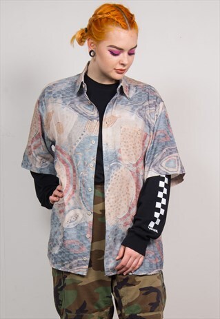 VINTAGE 90'S PASTEL ABSTRACT PATTERN OVERSIZED SHIRT