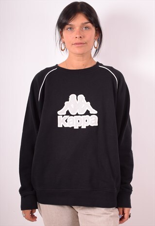 KAPPA WOMENS VINTAGE SWEATSHIRT JUMPER LARGE BLACK 90S