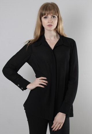 VINTAGE 90S BLACK SHEER BLOUSE SHIRT TOP